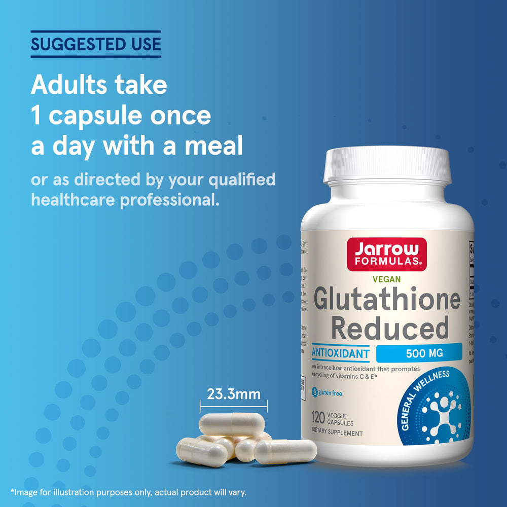 Jarrow Formulas Glutathione Reduced bottle on a kitchen counter