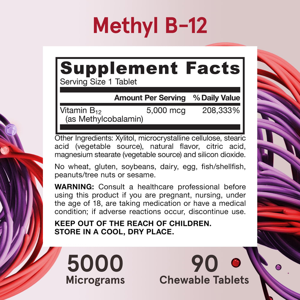 Jarrow Formulas Methyl B-12 5000 mcg bottle on kitchen counter