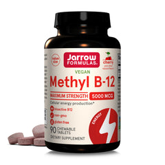 Jarrow Formulas Methyl B-12 5000 mcg cherry chewable bottle, convenient daily supplement