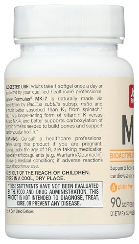 Jarrow Formulas MK-7 label closeup notes fermentation-based Vitamin K2 source.