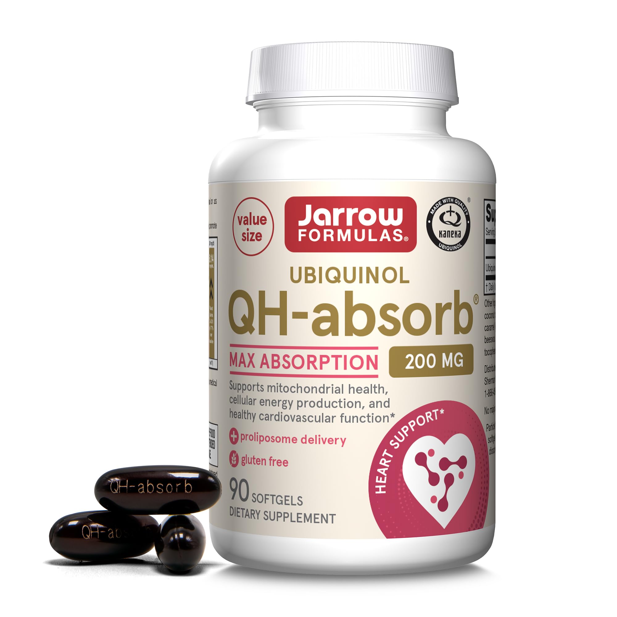 Jarrow Formulas QH-Absorb softgels bottle for daily mitochondrial support.