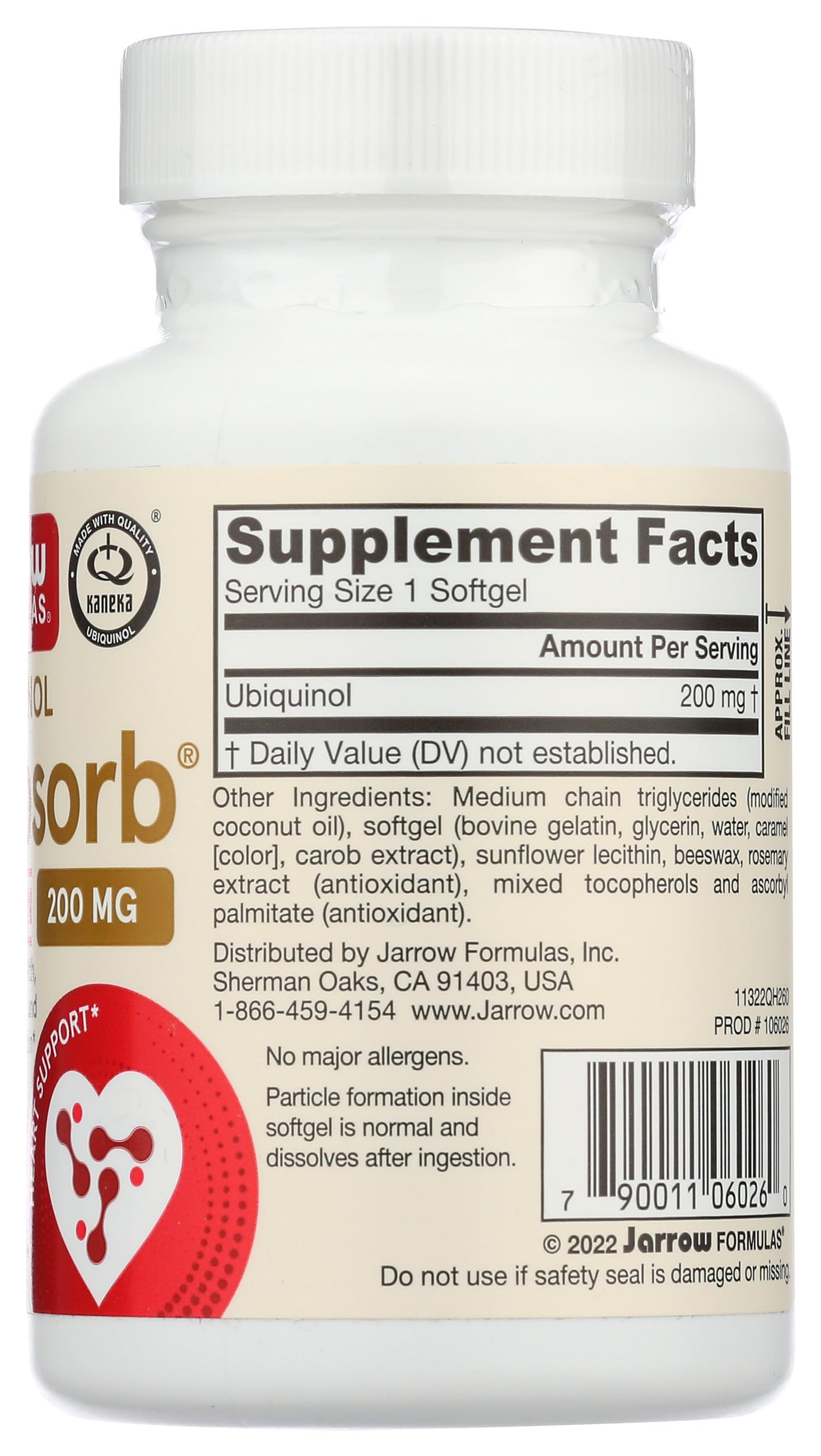 Jarrow Formulas QH-absorb 200 mg softgels with dispensing spoon for easy dosing.