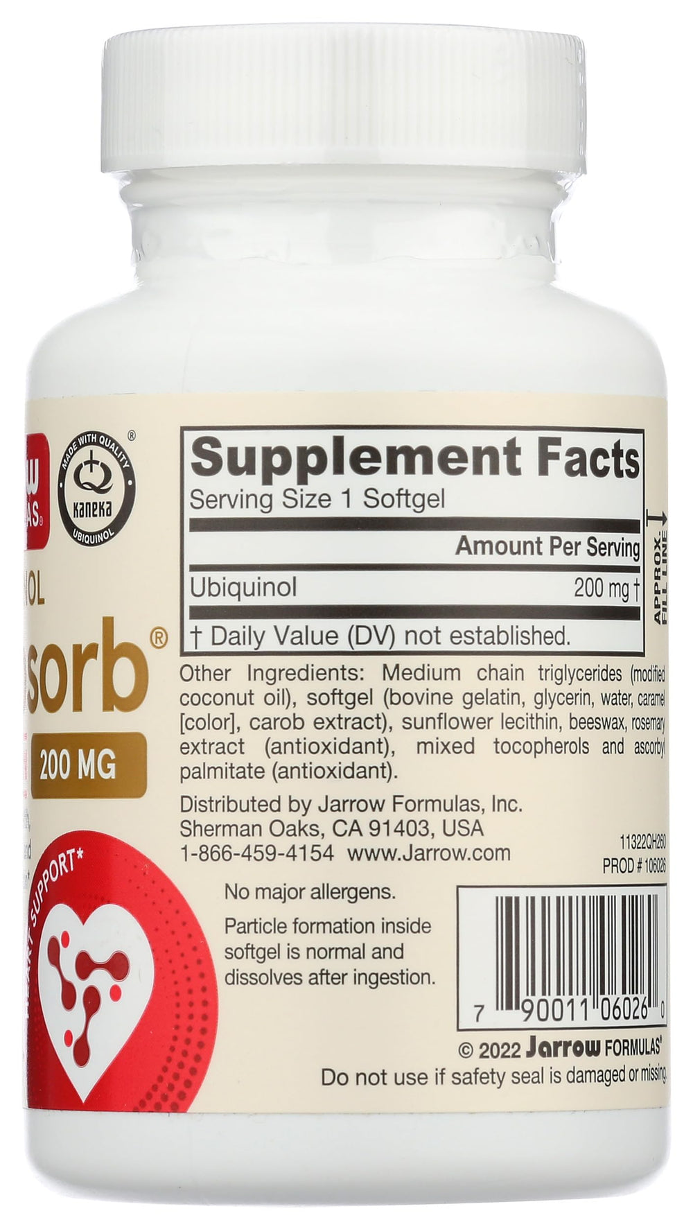 Jarrow Formulas QH-absorb 200 mg softgels with dispensing spoon for easy dosing.