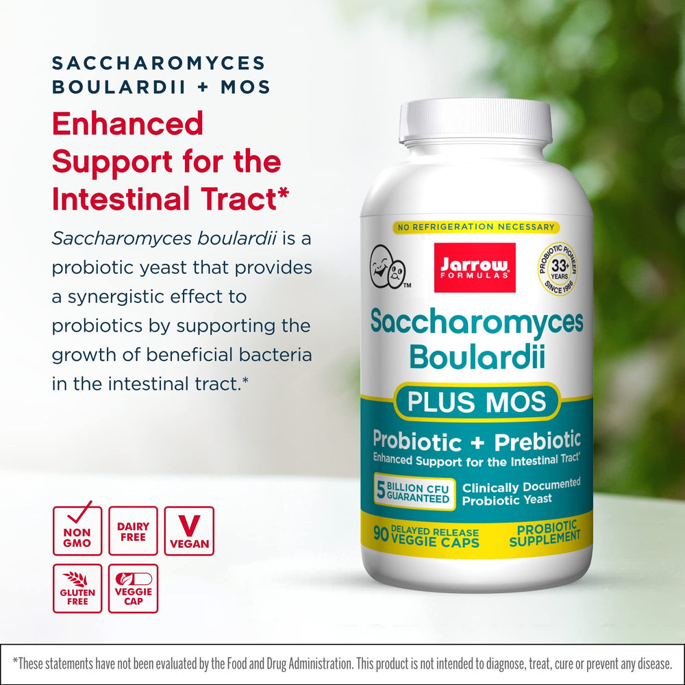 Jarrow Formulas Saccharomyces Boulardii 2-pack box, emphasizing value for ongoing gut care.