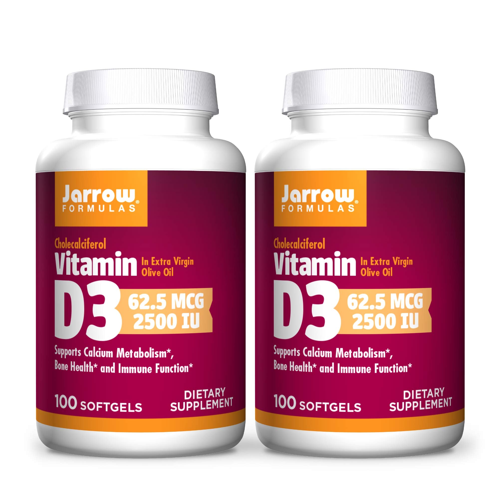 Jarrow Formulas Vitamin D3 2500 IU softgels bottle for daily immune and bone support