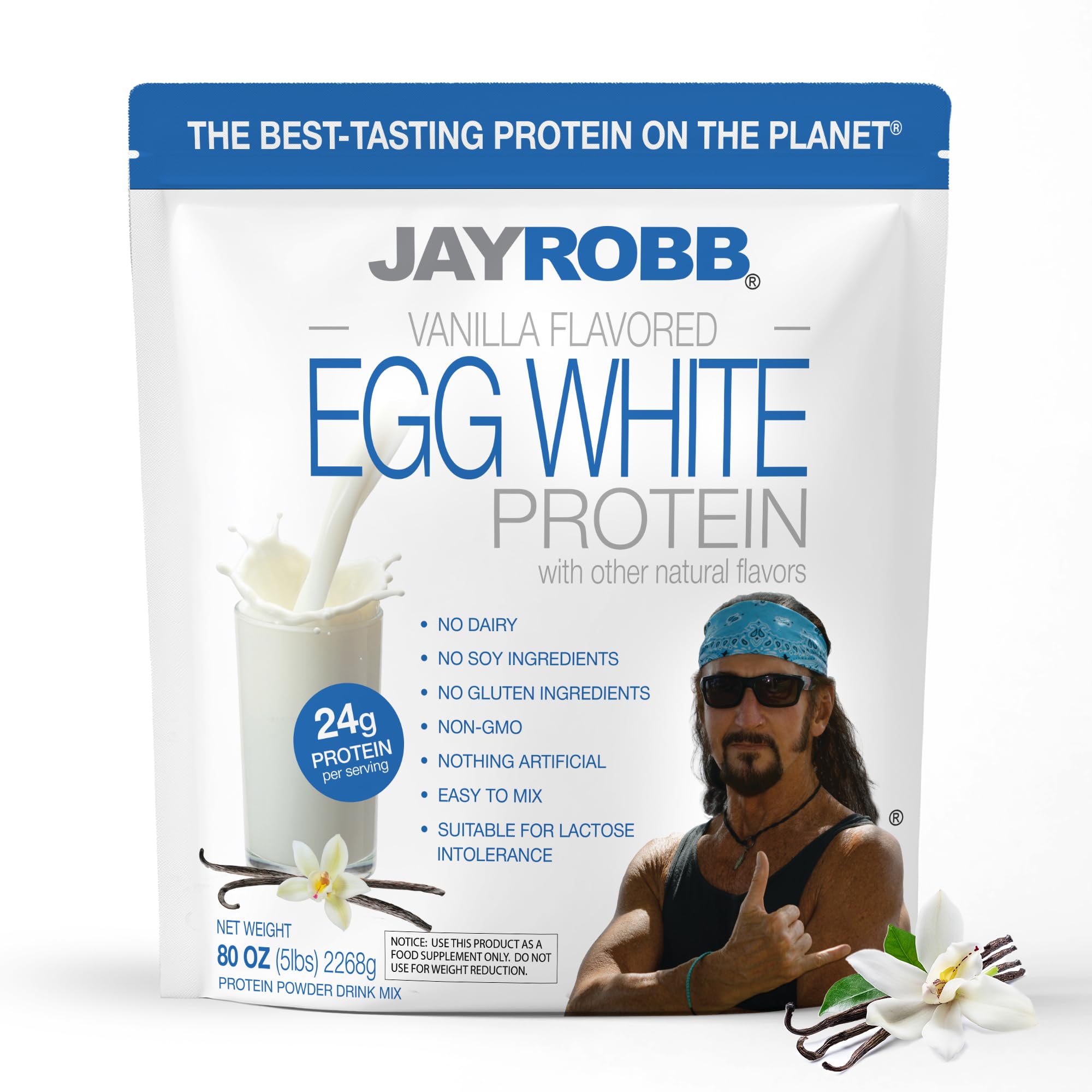 JAYROBB Vanilla Egg White Protein 80oz container for easy daily shakes.