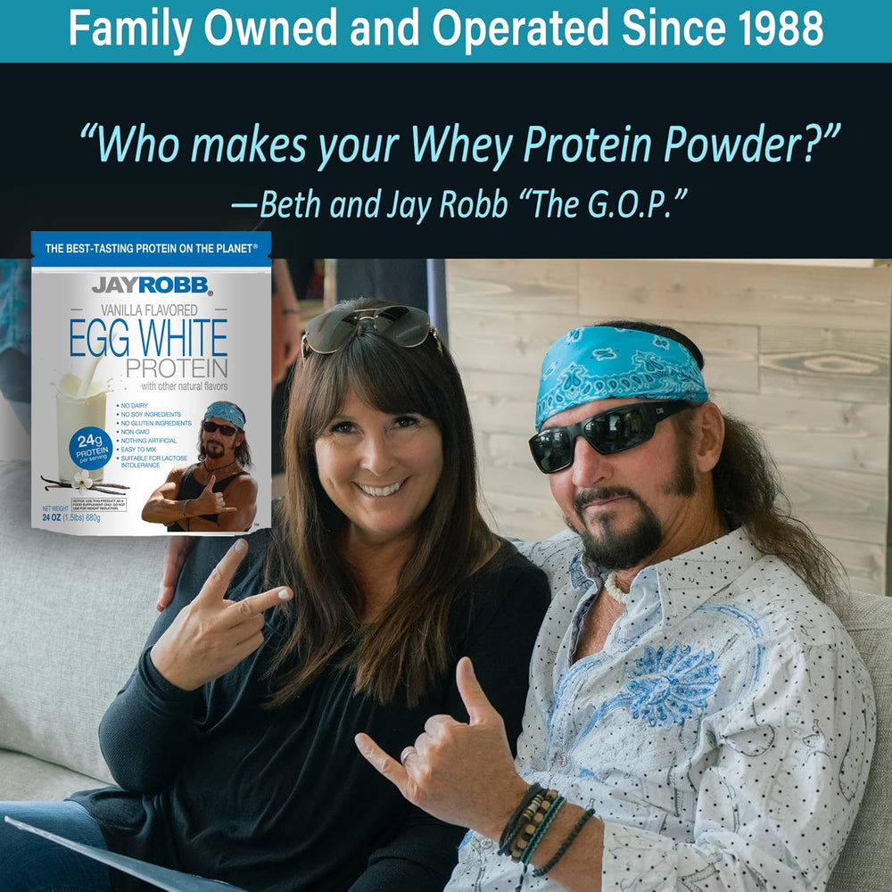 Jay Robb Vanilla Egg White Protein label close-up with nutrition