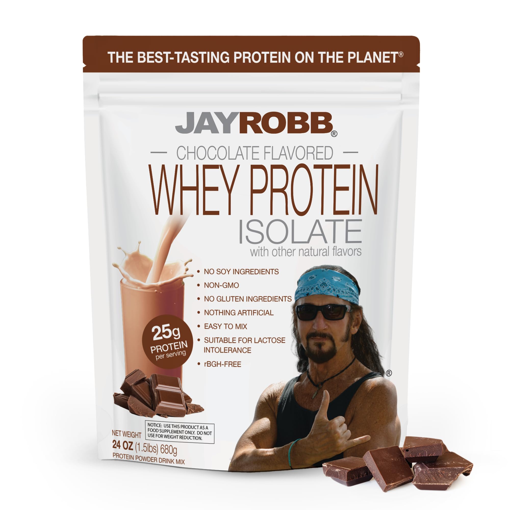 Jay Robb Whey Protein Chocolate bottle pouring into shaker for a quick shake