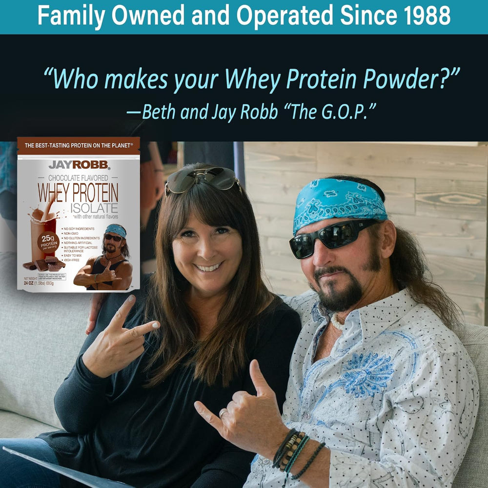 Prepared Jay Robb Whey Protein Chocolate shake in glass, ideal for post-workout recovery