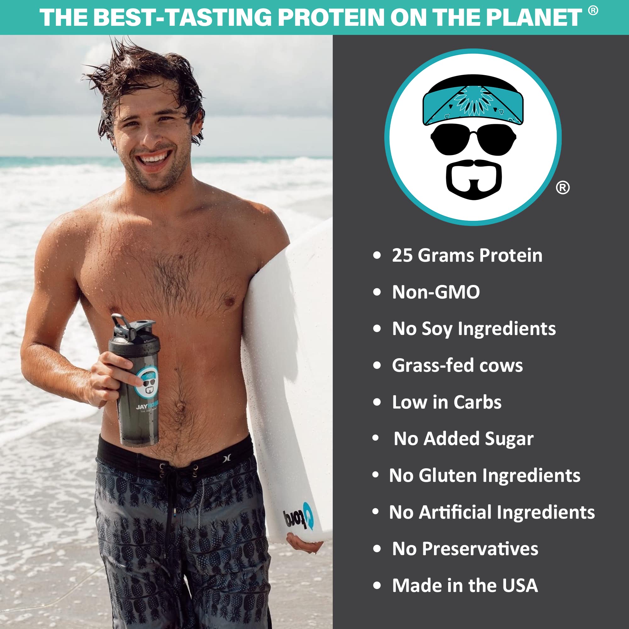 JAYROBB Whey Protein chocolate shake moment emphasizes delicious, convenient post-workout option