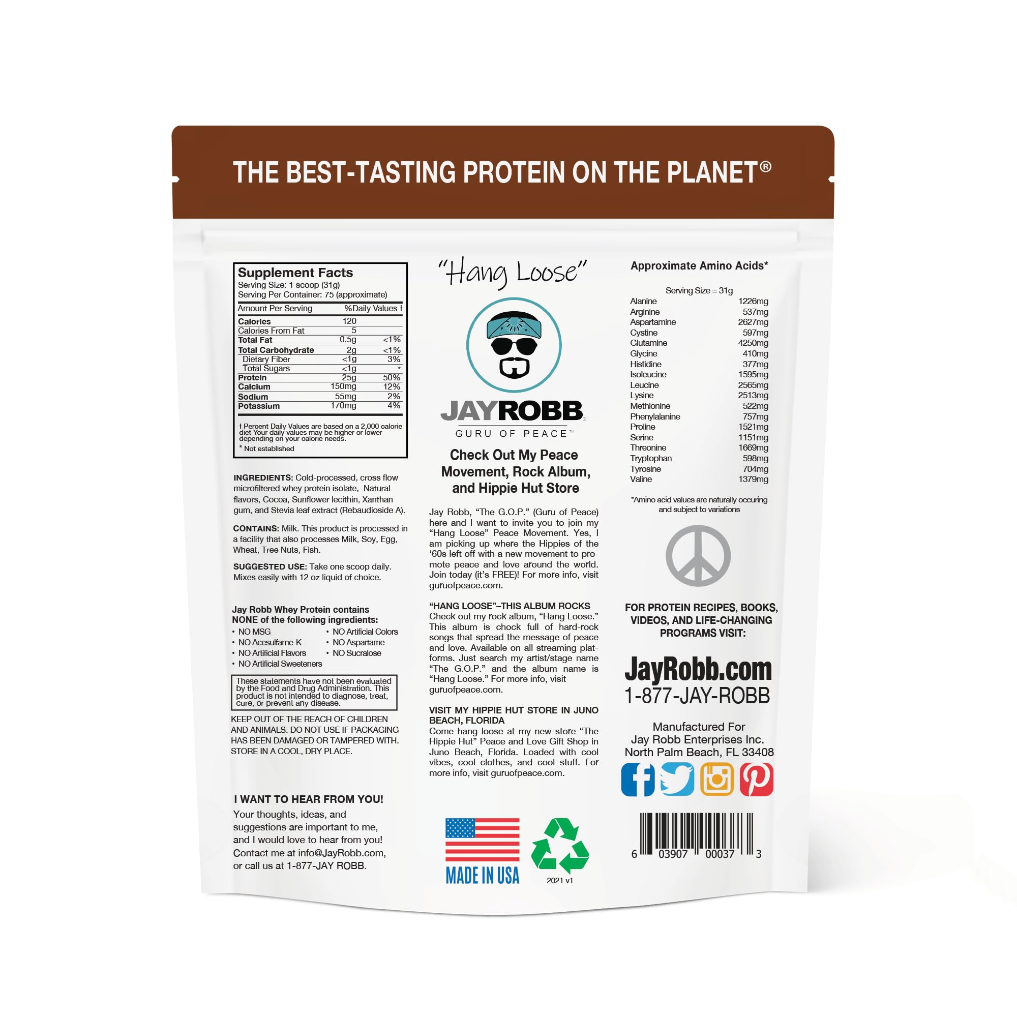 JAYROBB Whey Protein isolate ingredient panel highlights clean protein source