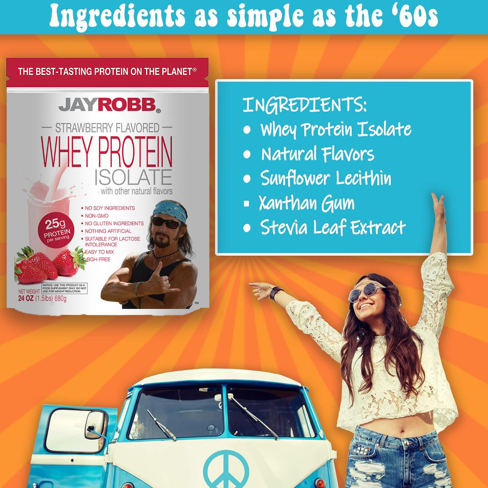 Ingredients view of JAYROBB Whey Protein Strawberry showing clean, premium ingredients