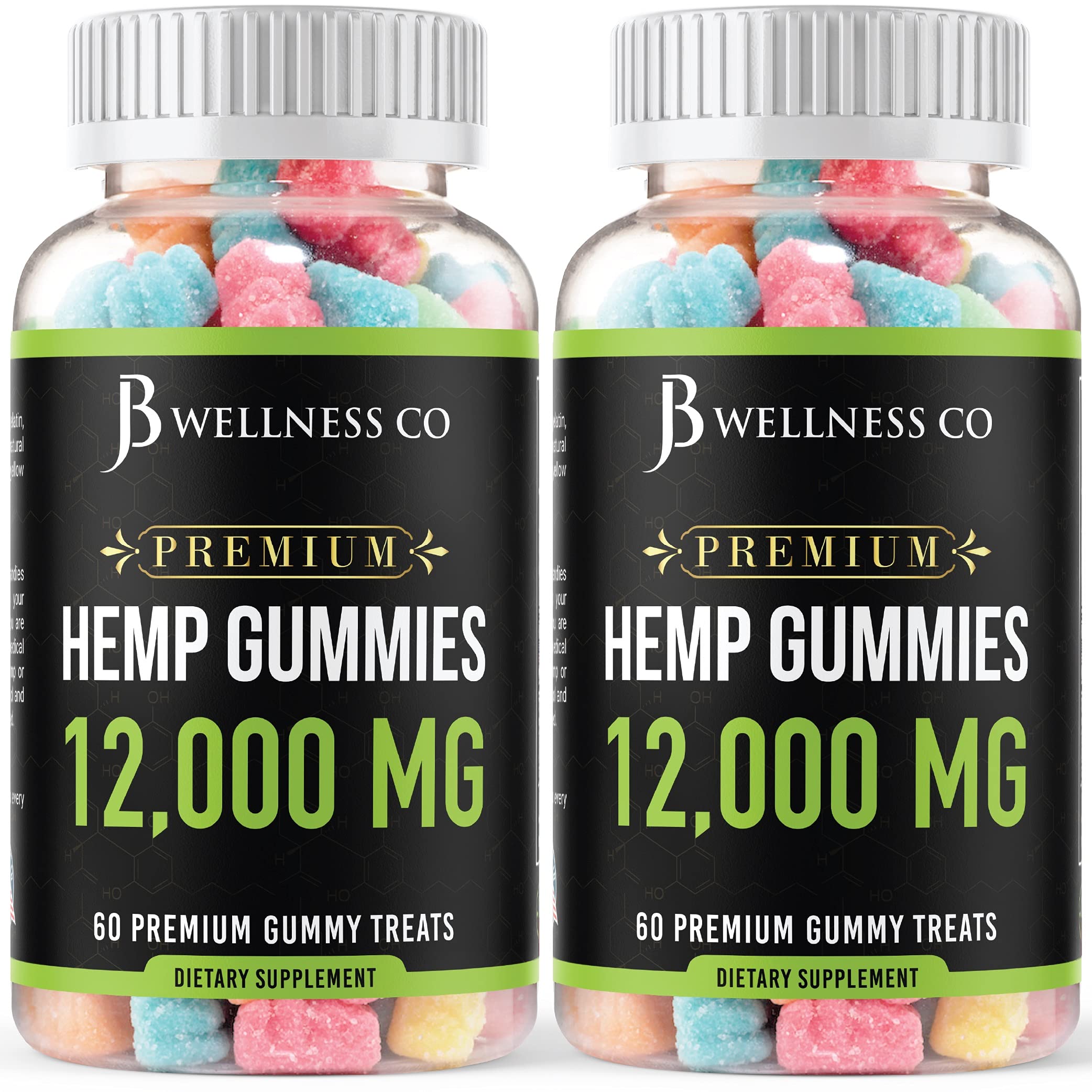 JB Wellness Co hemp gummies 2-pack front view, delicious tropical flavor for daily wellness.