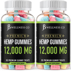 JB Wellness Co hemp gummies 2-pack front view, delicious tropical flavor for daily wellness.