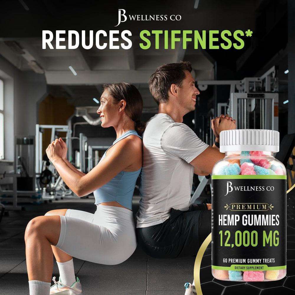JB Wellness Co bottle and gummies being poured, highlighting texture and aroma.