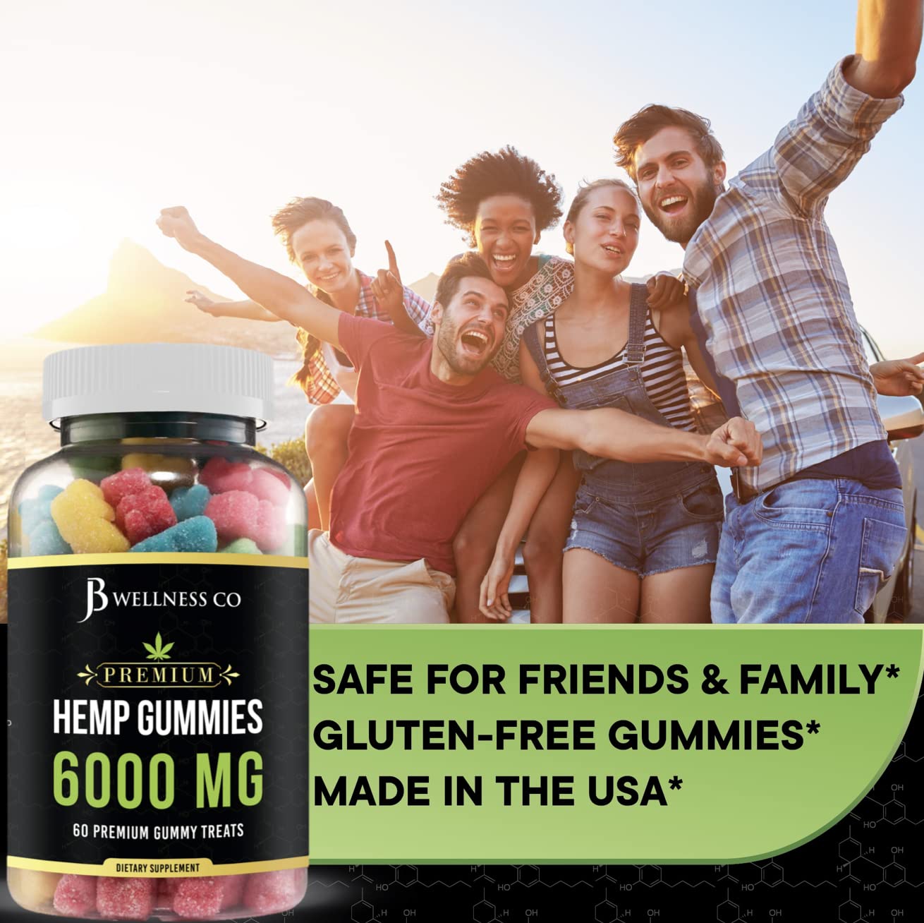 JB Wellness Co hemp gummies side pack shows serving size and ingredients