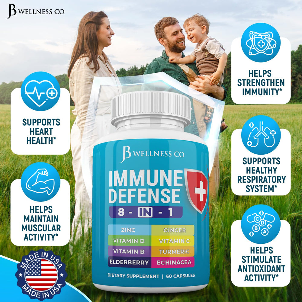JB Wellness Co Immune 8in1 capsules pour demonstrates convenient daily dosage.