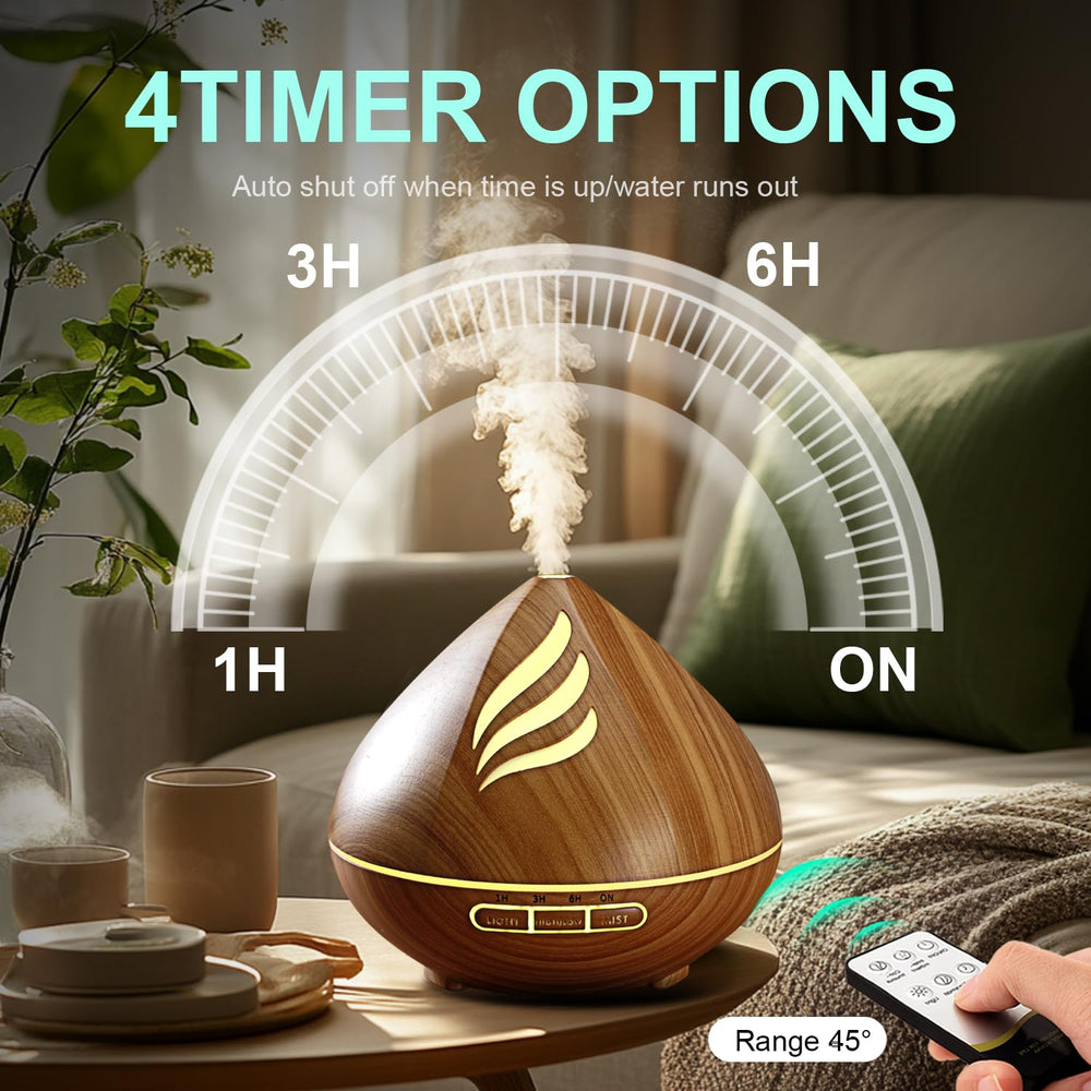 JcrAsZZF diffuser with 14-color LED lights for mood lighting.