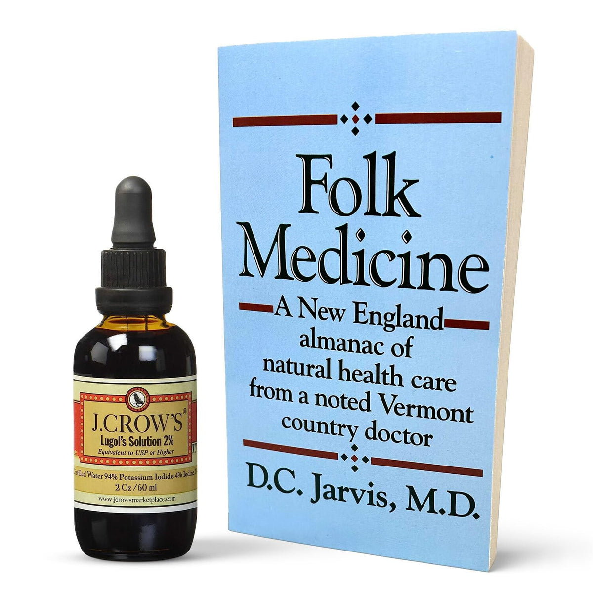J.CROW'S Lugol's 2% iodine bottle ready for precise dosing.