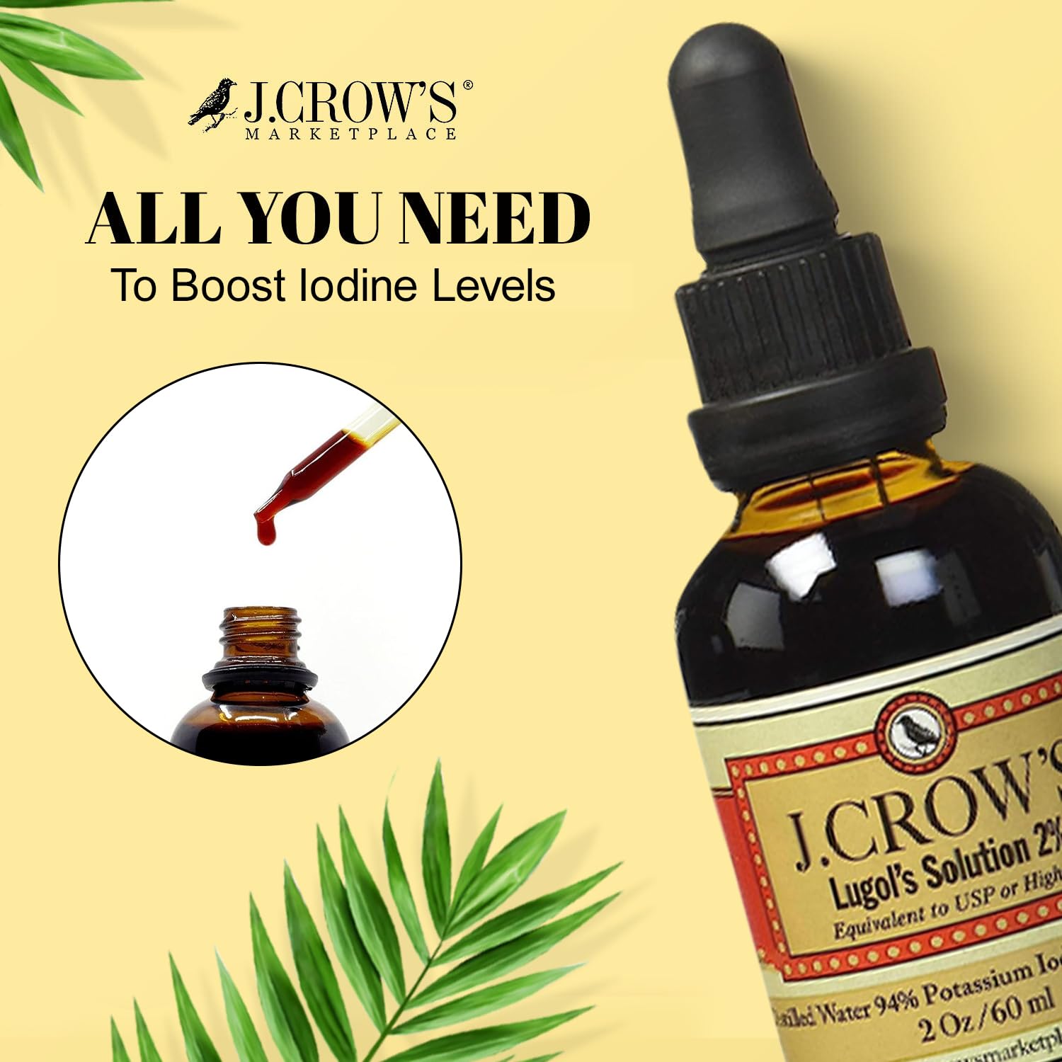 J. CROW'S Lugol's bottle stored at room temperature for easy storage.