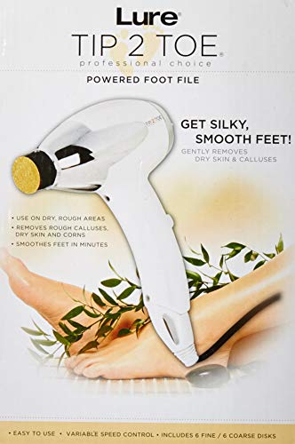 J D beauty professional Tip2Toe electric callus remover side view showing compact design for easy handling.