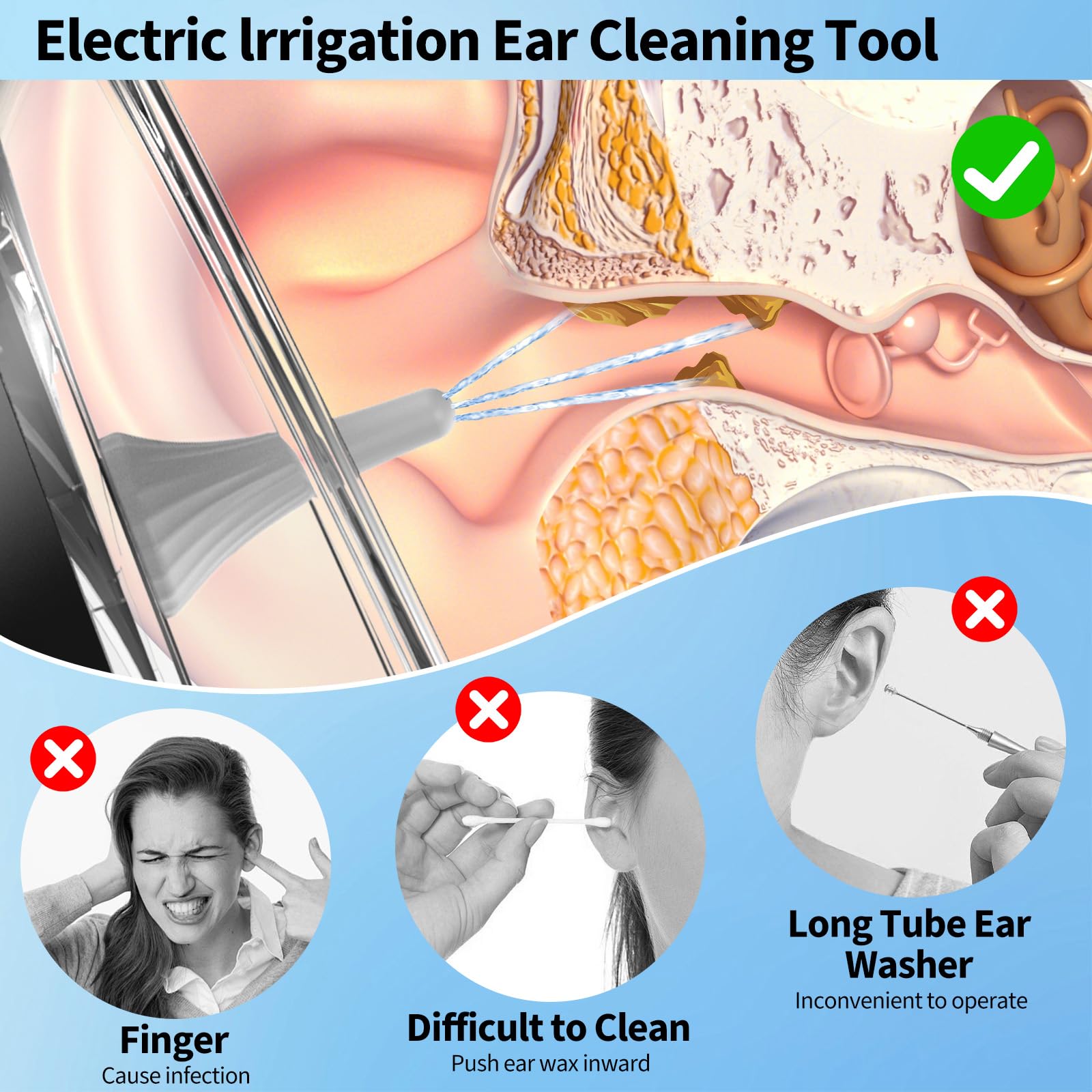 JDZ rechargeable ear cleaning kit powered by 2000mAh battery