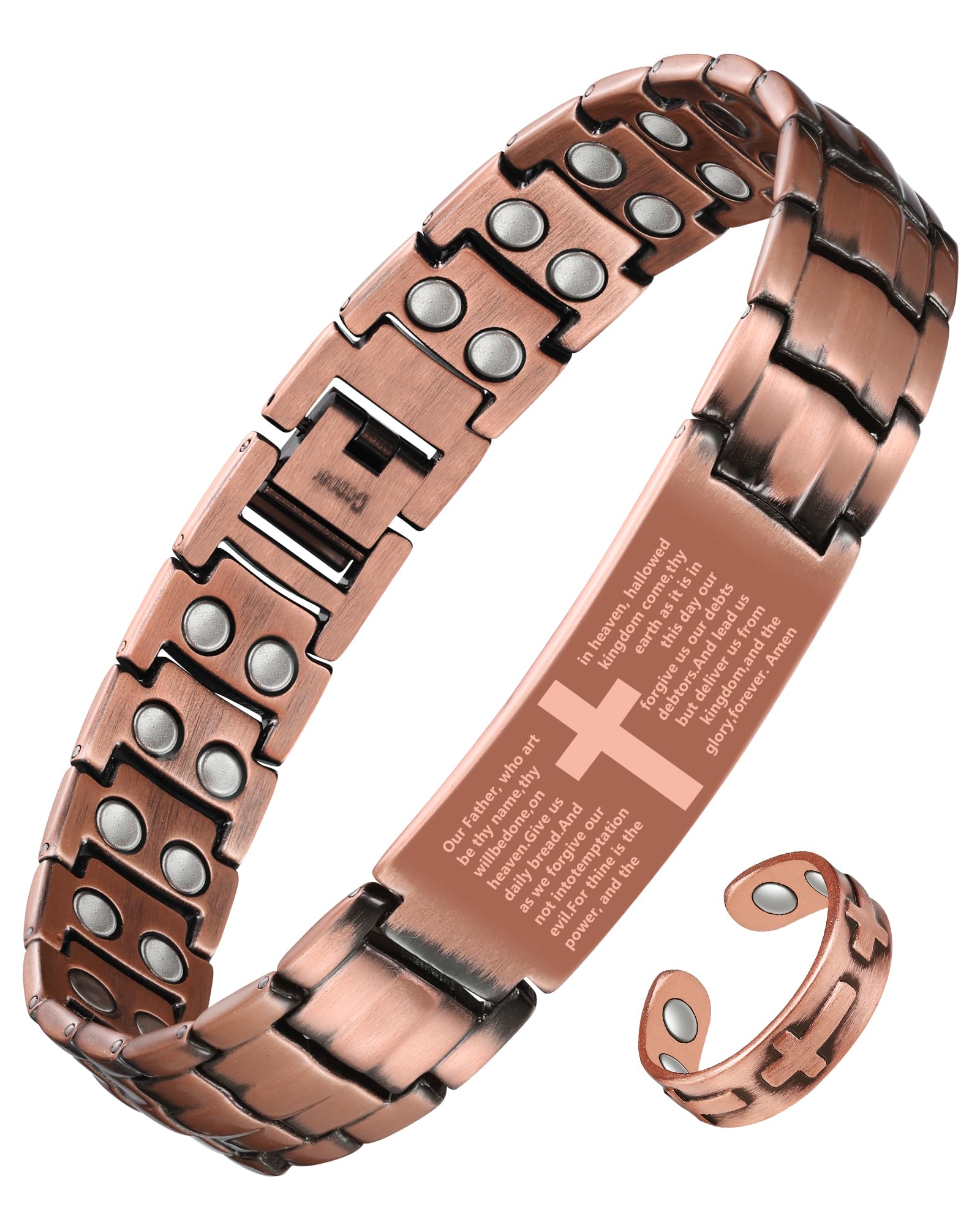 Jecanori 2X copper magnetic bracelet cross closeup highlighting bold design for daily wear