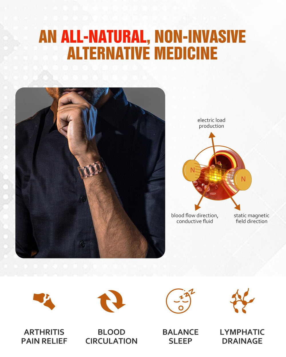 Jecanori copper bracelet with magnetic links for durable, adjustable wear.