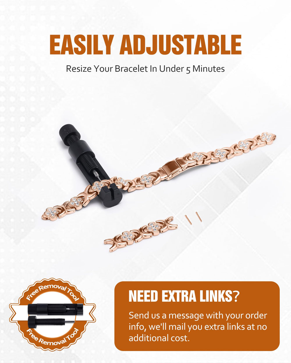 Jecanori adjustable bracelet tool-use demonstrates easy sizing and secure fit.