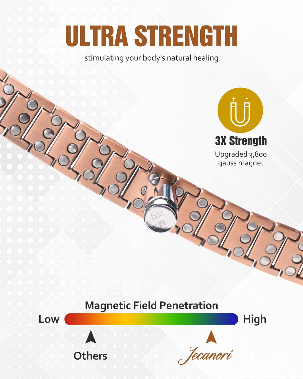 Jecanori copper bracelet with fold-over clasp close-up for secure on/off