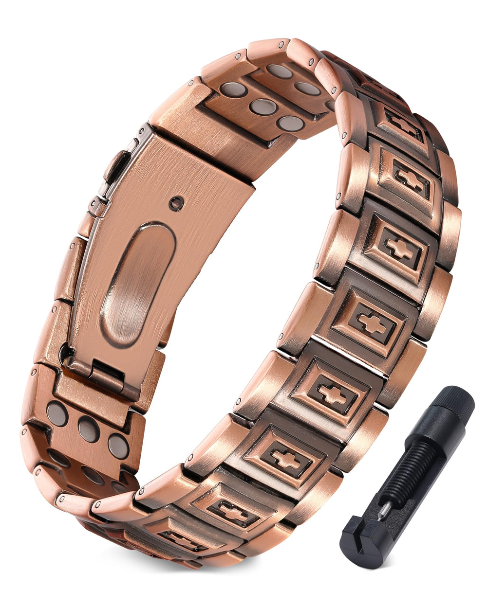 Jecanori copper bracelet magnets close-up showing 3800 Gauss magnets for daily wear