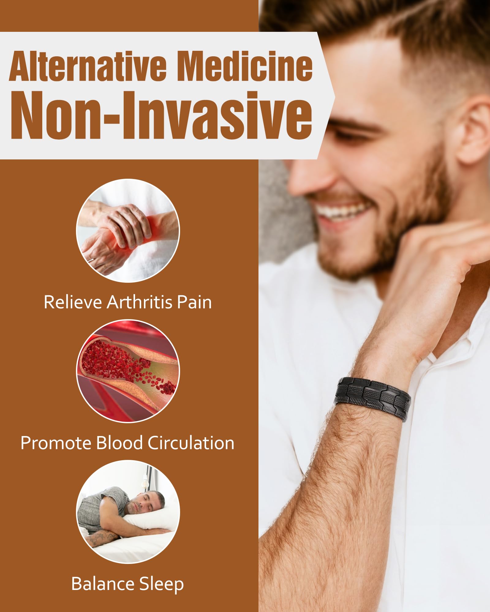 Jecanori copper bracelet magnets close-up, highlighting strong magnet links.