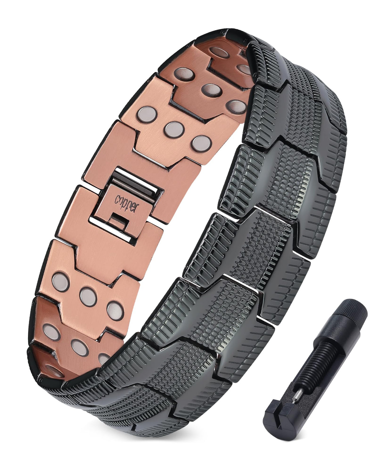 Jecanori copper bracelet for men in full view, inspiring daily rugged style.