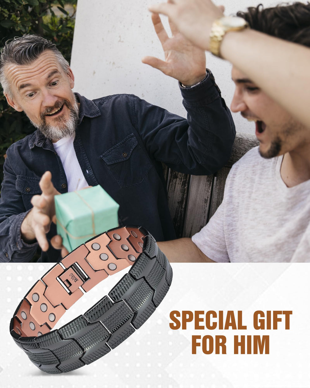 Jecanori copper bracelet styled with casual outfit for modern look.