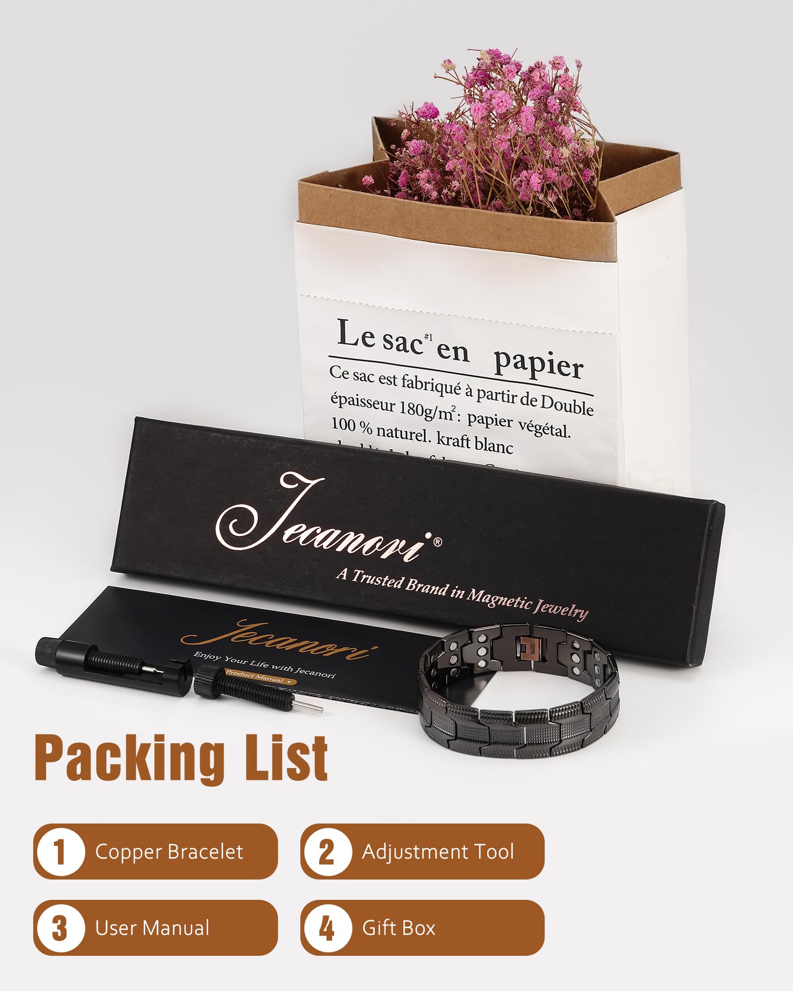 Jecanori copper bracelet surface detail showcasing premium copper finish.