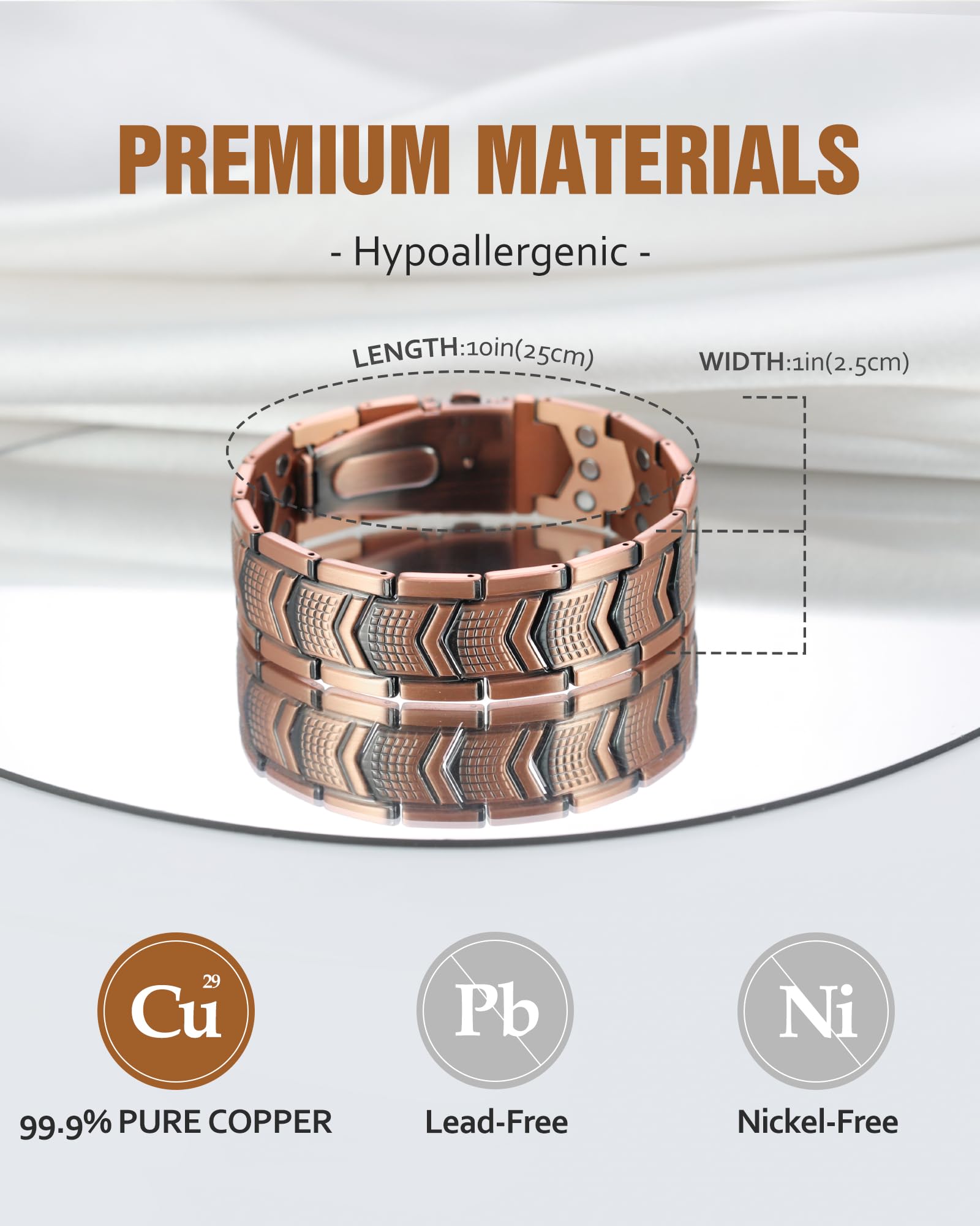 Copper glow of Jecanori bracelet under lighting.