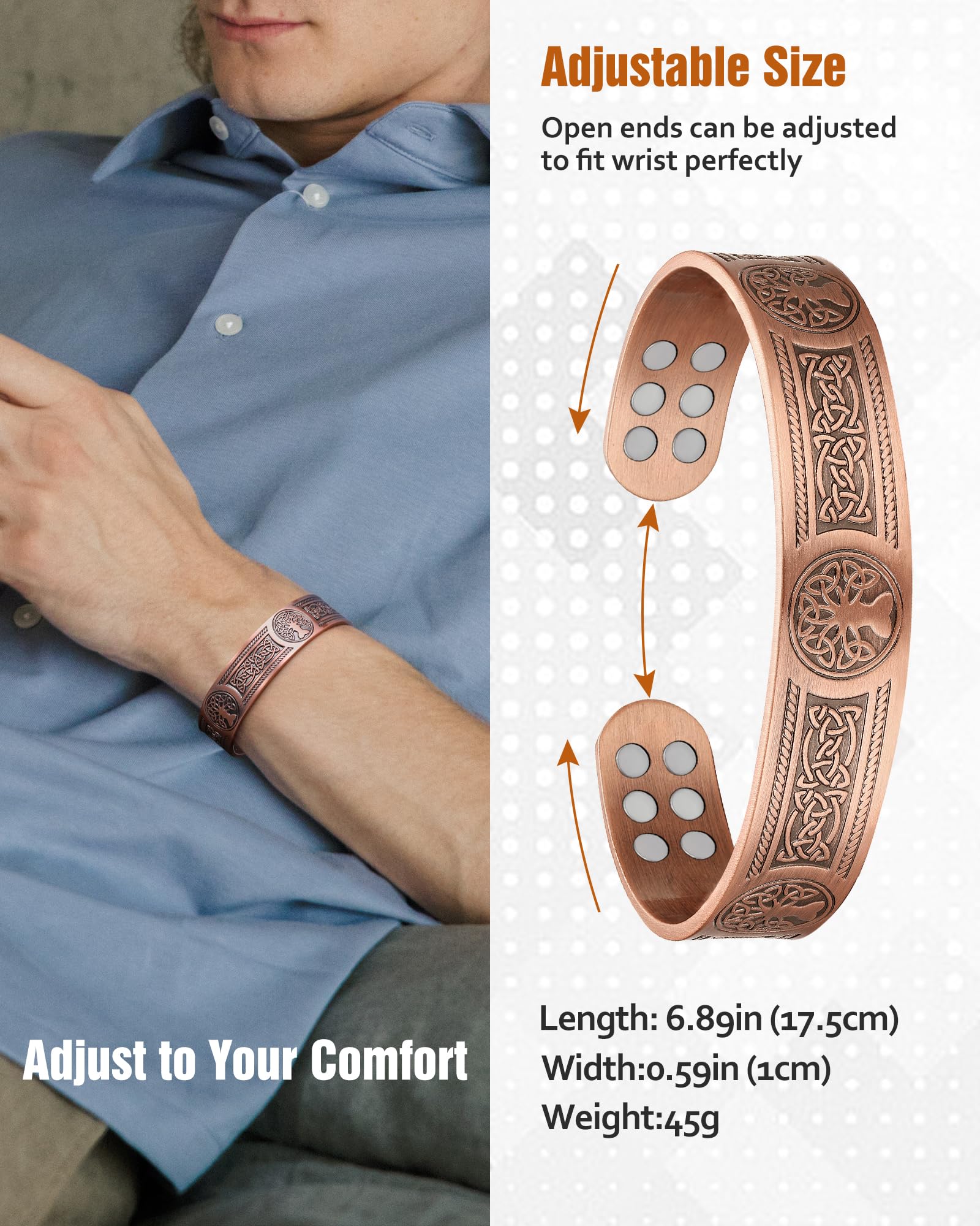 Jecanori copper bracelet lifestyle shot for casual wear.