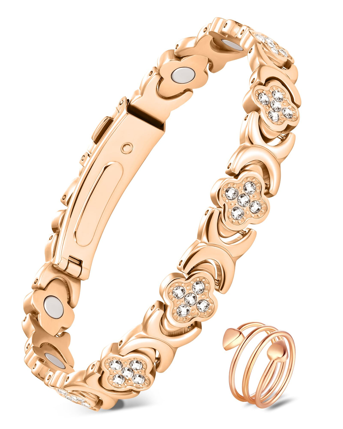 Jecanori copper magnetic bracelet and ring set, front view for daily elegance.