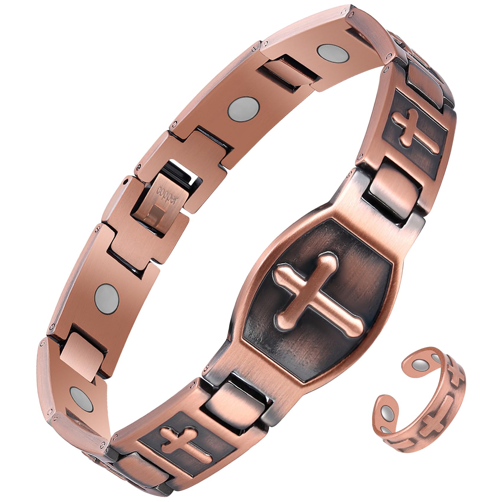 Jecanori copper cross bracelet for men with magnetic design for everyday comfort