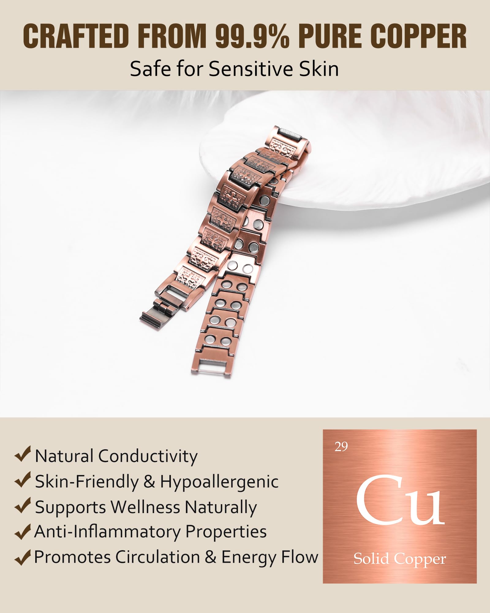 Jecanori durable coating on copper bracelet for long-lasting wear