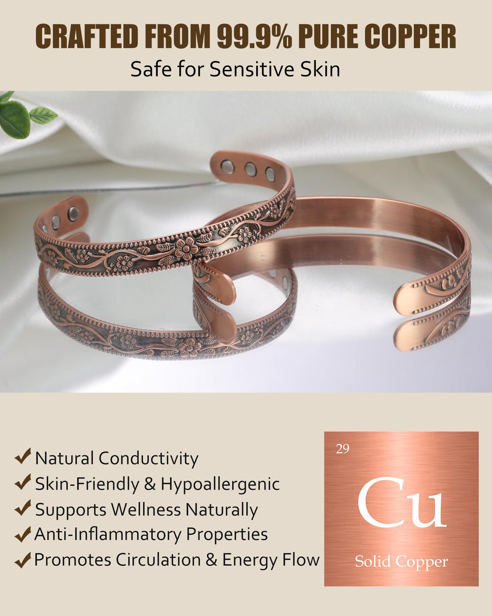 Jecanori hand-forged copper bracelet with 99.99% purity offers enduring color