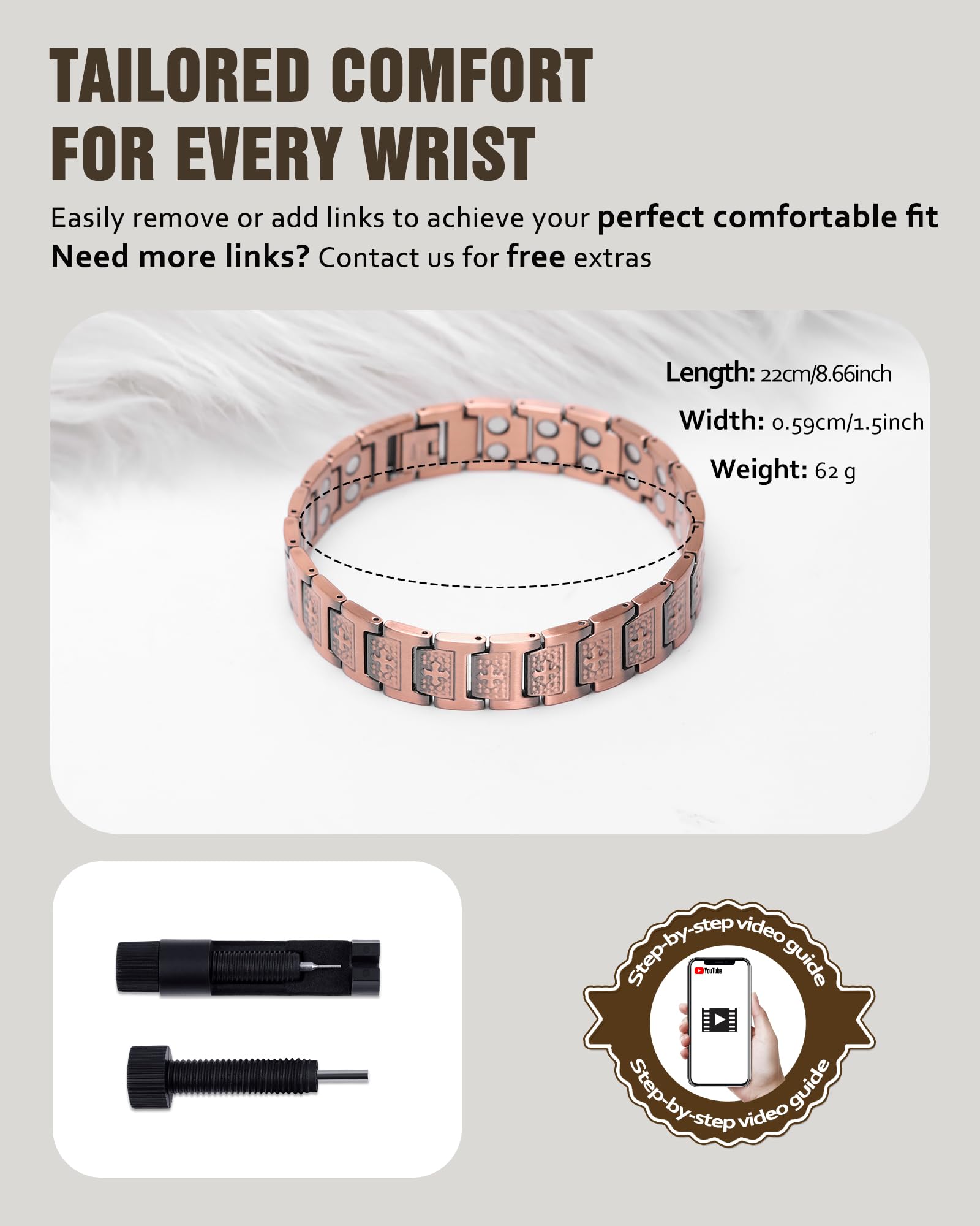 Jecanori hypoallergenic copper bracelet ideal for sensitive skin wearers