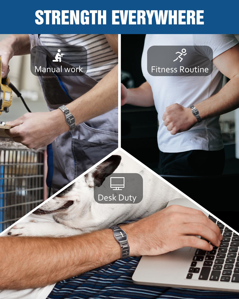 Jecanori magnet-strength bracelet with powerful 3500 gauss magnets.