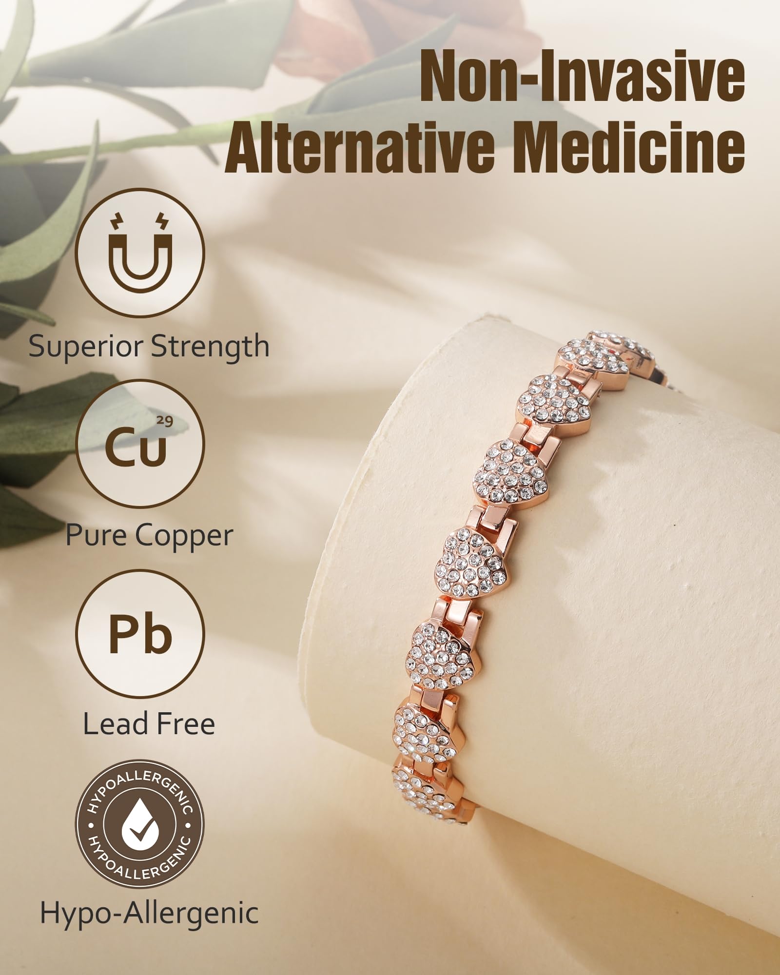 Jecanori magnetic copper bracelet for women with Austrian crystals for elegant sparkle.