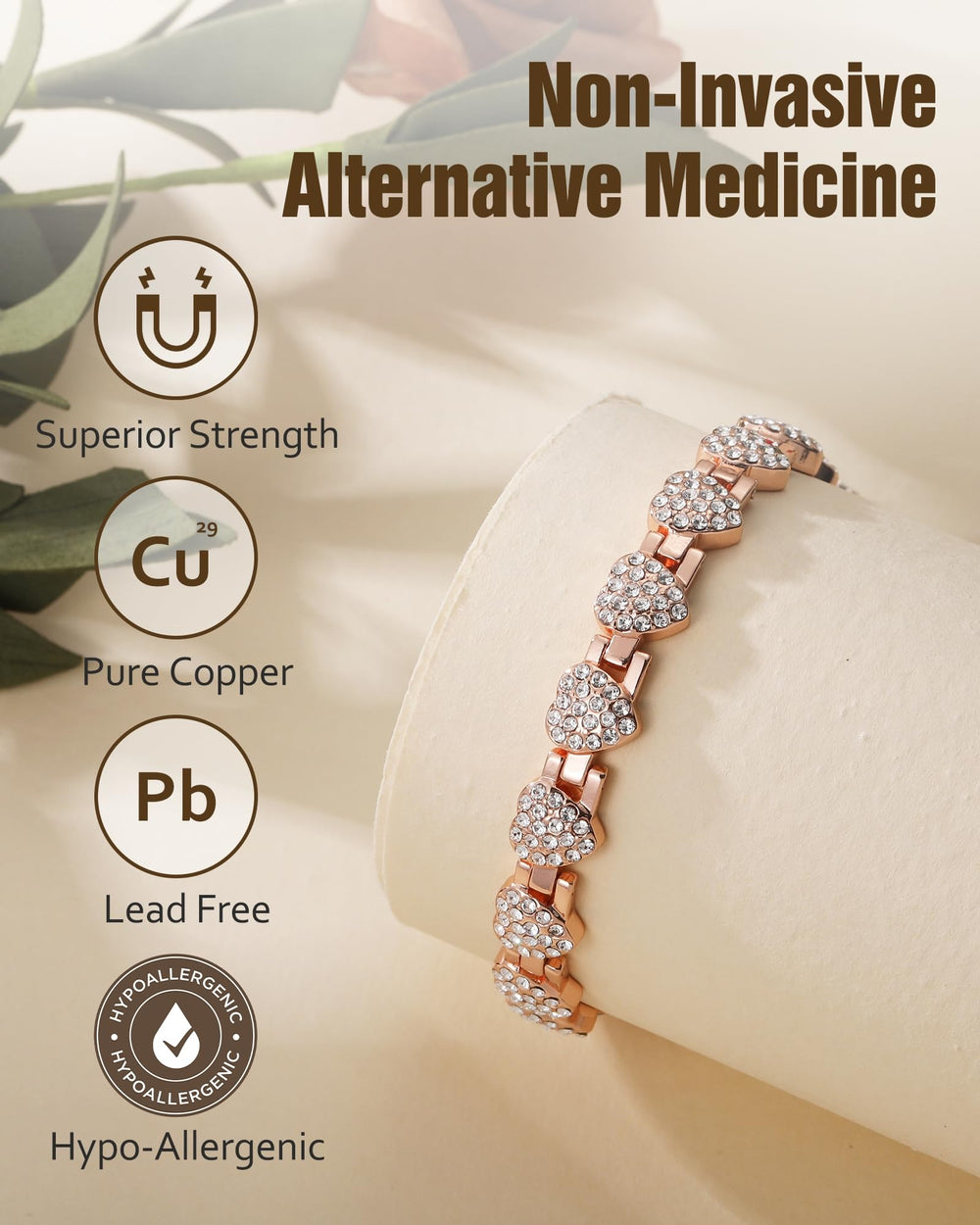 Jecanori magnetic copper bracelet for women with Austrian crystals for elegant sparkle.