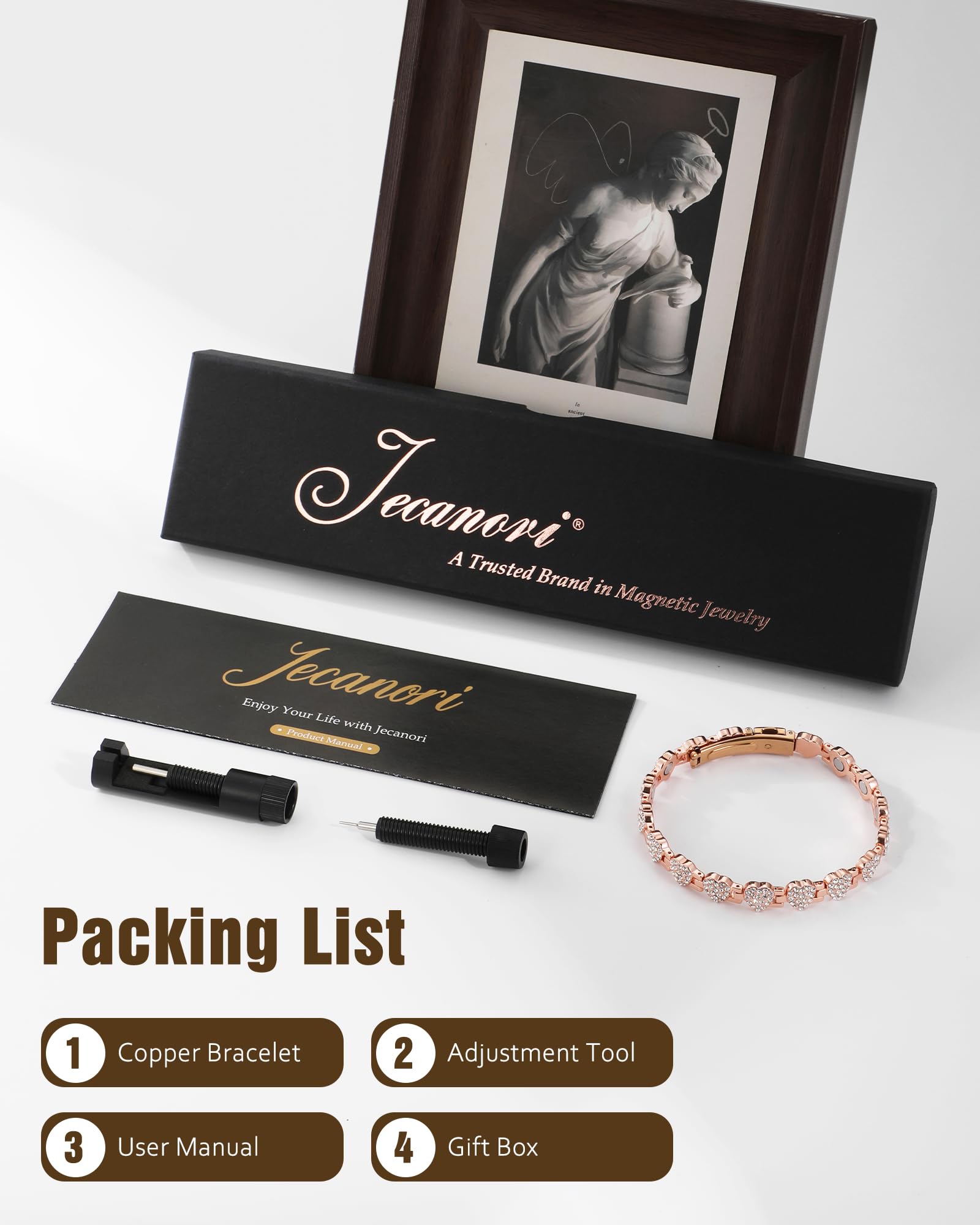 Jecanori magnetic copper bracelet for women in premium gift packaging for gifting.
