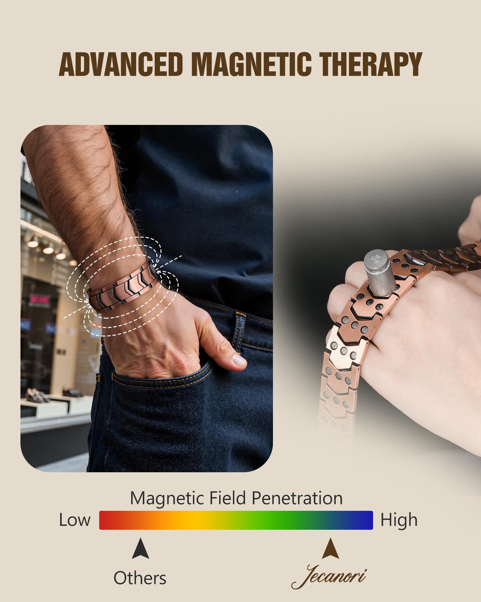 Jecanori fold-over clasp copper bracelet with sizing tool