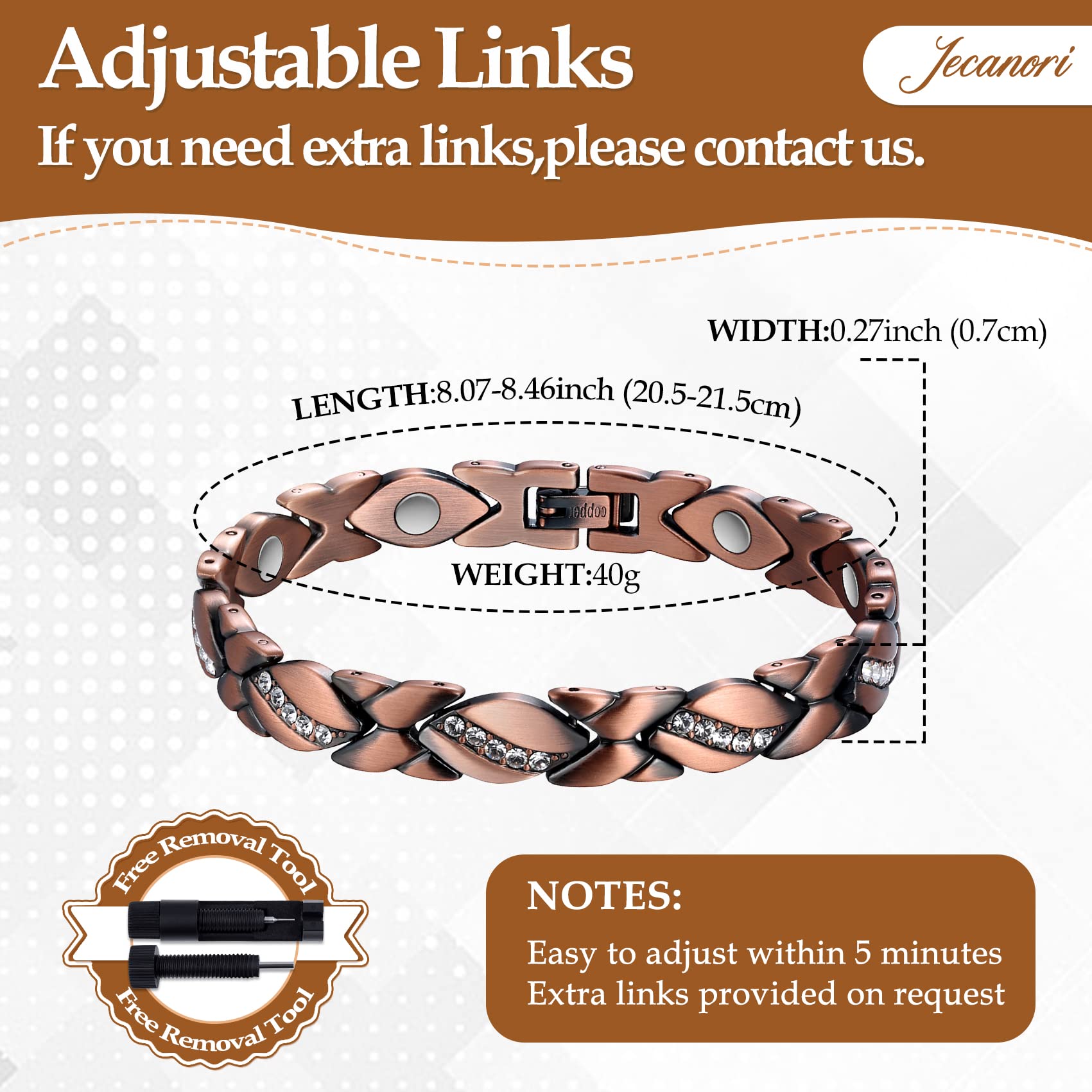 Jecanori ultra magnetic bracelet, 3500 Gauss, versatile day-to-night look.