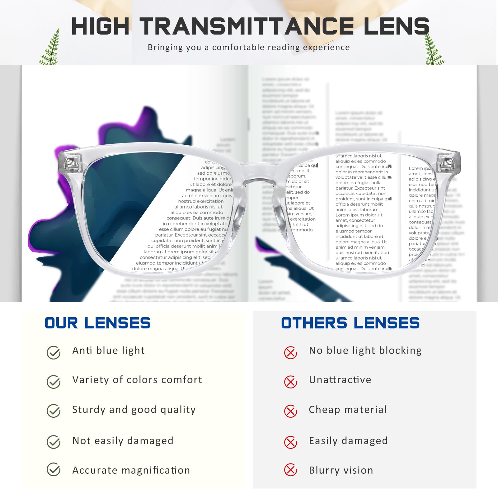 Lentes transparentes anti-reflectantes de Jectieey para colores precisos.