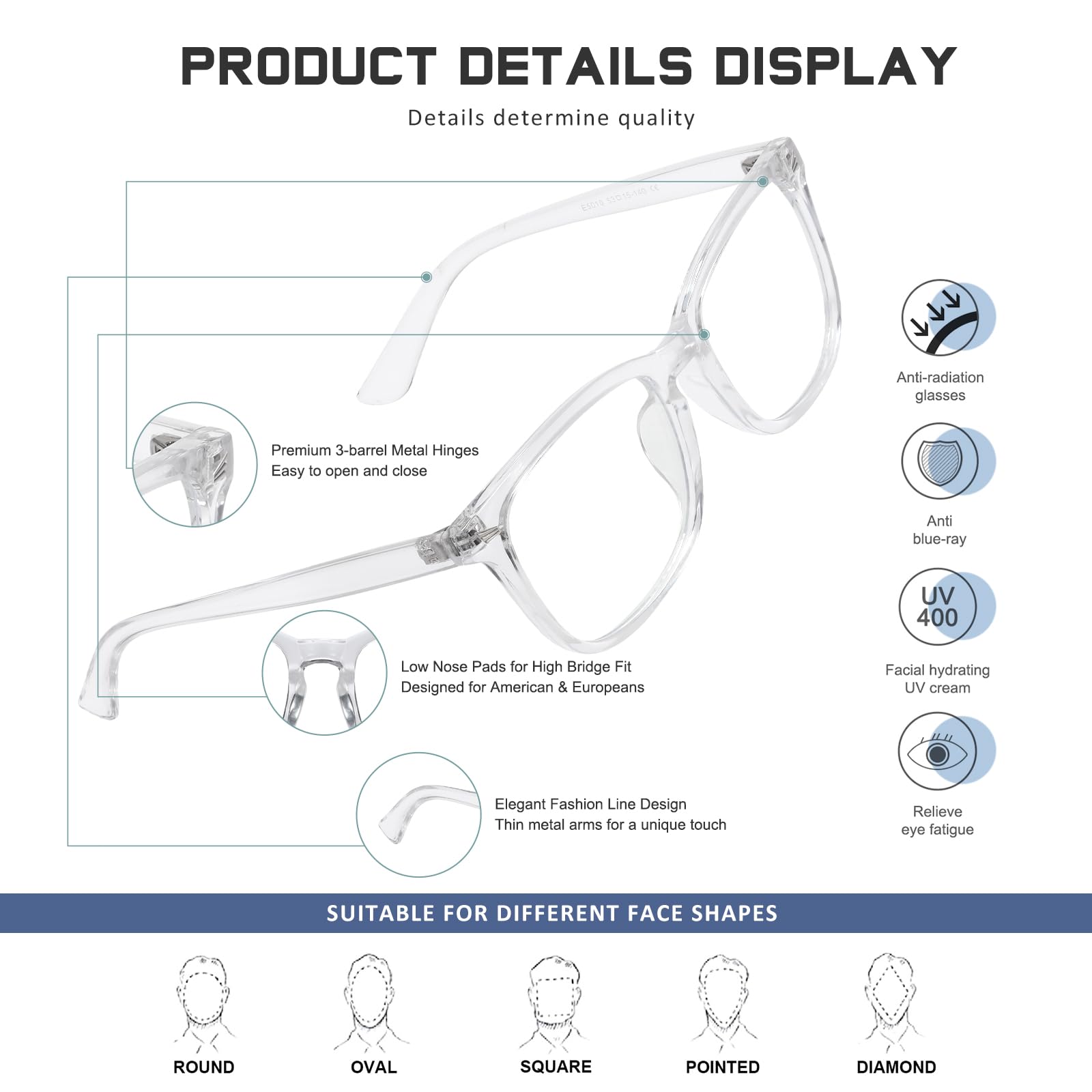 Jectieey lightweight frame supports all day wear without pressure.